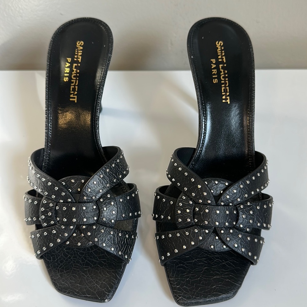 Saint Laurent Tribute Studded Leather Stiletto Sandals - Picture 5 of 16